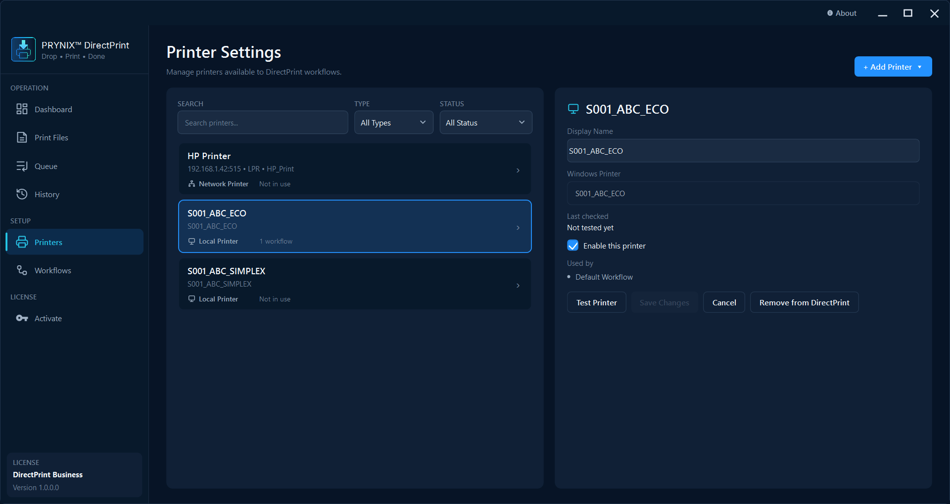 DirectPrint printer settings